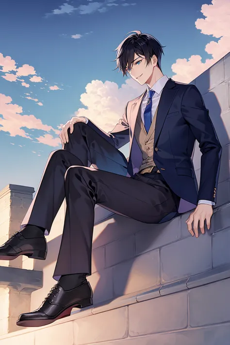 (Best quality)，(masterpiece)，(high resolution)，illustration，Original，Very detailed wallpaper。108k，Male focus，1boy，solo，tie，Bruno...