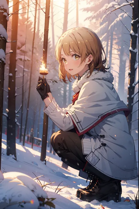 irohaisshiki, iroha isshiki, short hair, brown hair, (Brown eyes:1.5), smile,
Open your mouth,snow, Food, fire, Outdoor, boots, ...