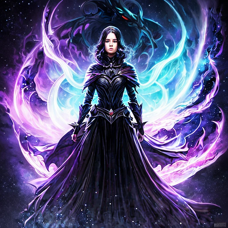 Ethereal Ghostly princess, mournful lady, malevolent, creature of the night, fighting in the battlefield casting a dark spell, dark energy aura, full figure portrait, three quarter wiew, masterpiece, 8k resolution, warp space background, Caravaggio art, digital art