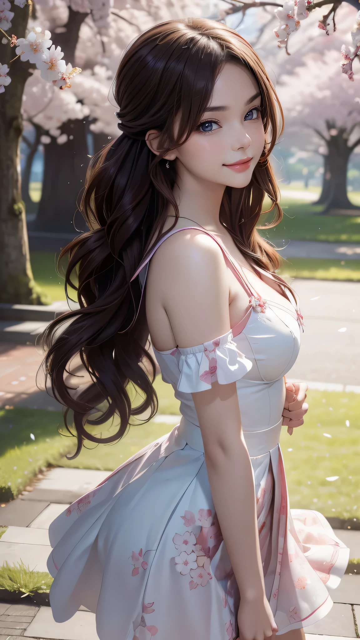 A park where cherry blossoms dance,high school girl,(random pose),(random hairstyle),(Highest image quality,(8K), Ultra-realistic, Best Quality, High quality, High Definition, high quality texture, high detailing, Beautiful detailed, fine detailed, extremely details CG, Detailed texture, realistic representation of face, masterpiece, presence)