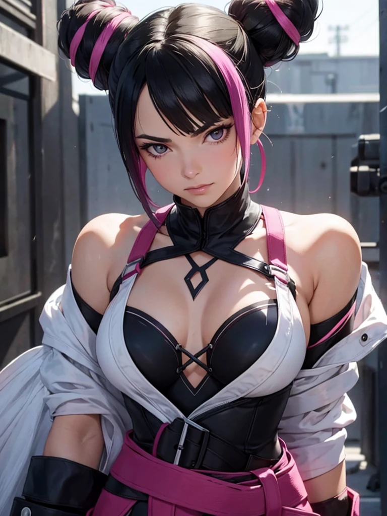 Juri Han, street fighter(master part, best quality, ultra-detalhado, Melhor sombra), (Antecedentes detalhados, Olhando para o Viewer, Serious, irritado), Rosto detalhado, (best ilumination), ((Cinematic light)), colorido, hiper detalhe, dramatic light, detalhes intrincados