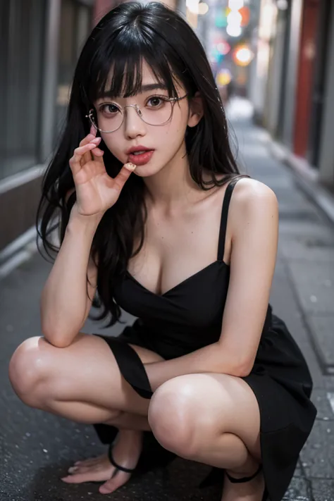 (masterpiece, highest quality, High resolution simple 35 year old Japanese woman, Wear glasses, Beautiful long shiny black hair,...