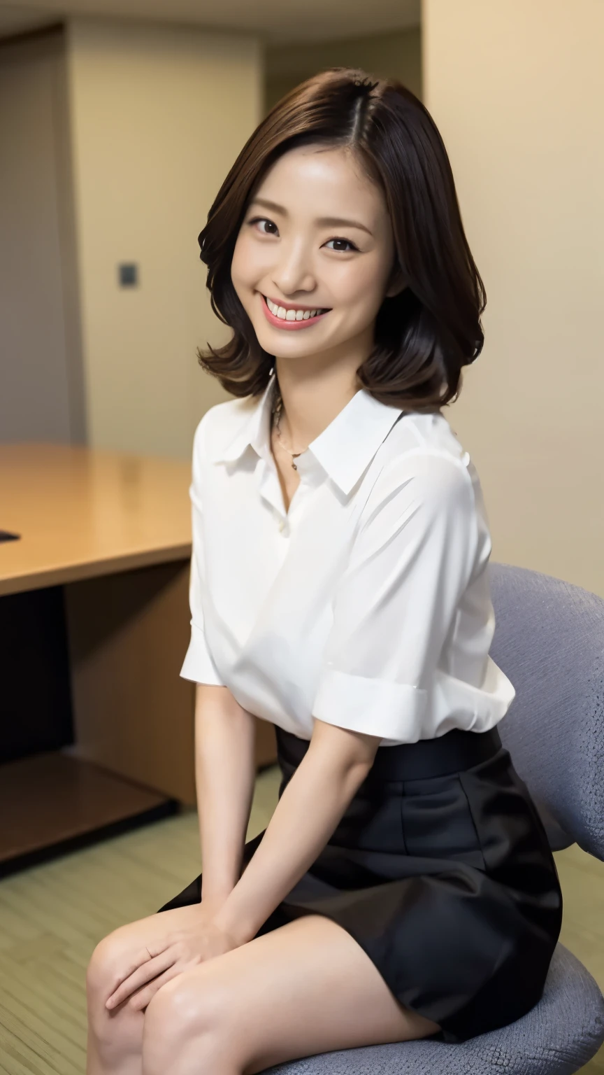 A close up of a woman sitting on a chair in an office - SeaArt AI