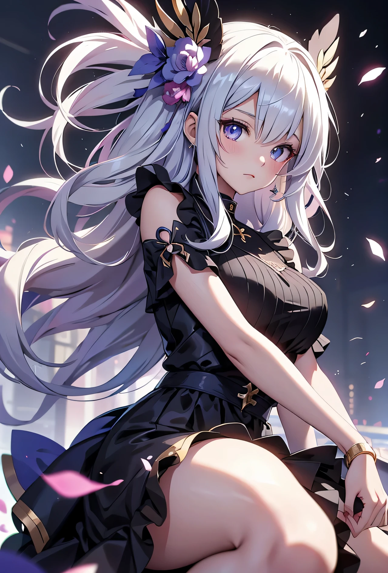 anime girl wearing black and white clothes sitting on the bed，seductive anime girl，beautiful anime girl，perfect white haired girl，Attractive anime girl，beautiful anime girl，cute anime girl，anime girl，wearing a dress，Beautiful and seductive anime woman，（anime girl），anime girl，Beautiful anime woman，Beautiful and seductive anime girl,perfect eye details
