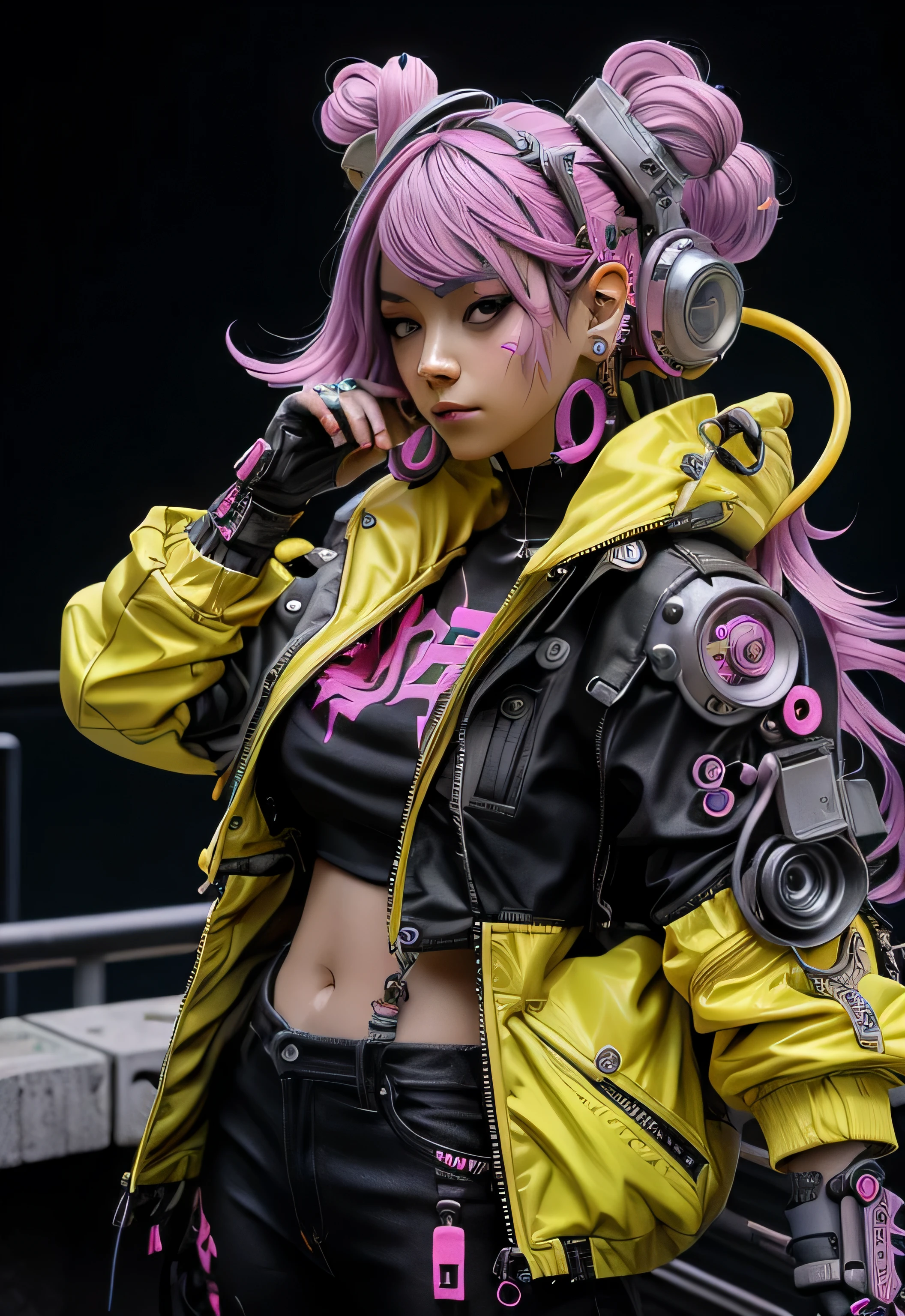 una mujer con cabello rosa sentada encima de una pared, anime ciberpunk, arte de anime cyberpunk, Chica de anime cyberpunk femenina, Chica de anime cyberpunk, chica soñadora cyberpunk, chica ciberpunk, anime ciberpunk, Cyberpunk hermosa chica, arte de anime cyberpunk digital, un cyborg cyberpunk adolescente, punk de neón, cyborg joven, arte cyberpunk de alta calidad, Anime cyberpunk moderno, (pechos grandes:1.6)(pechos colgantes: 1.5)(aprietan los senos: 1.3)(bimbo 1.4)(tetas desproporcionadas: 1.4)