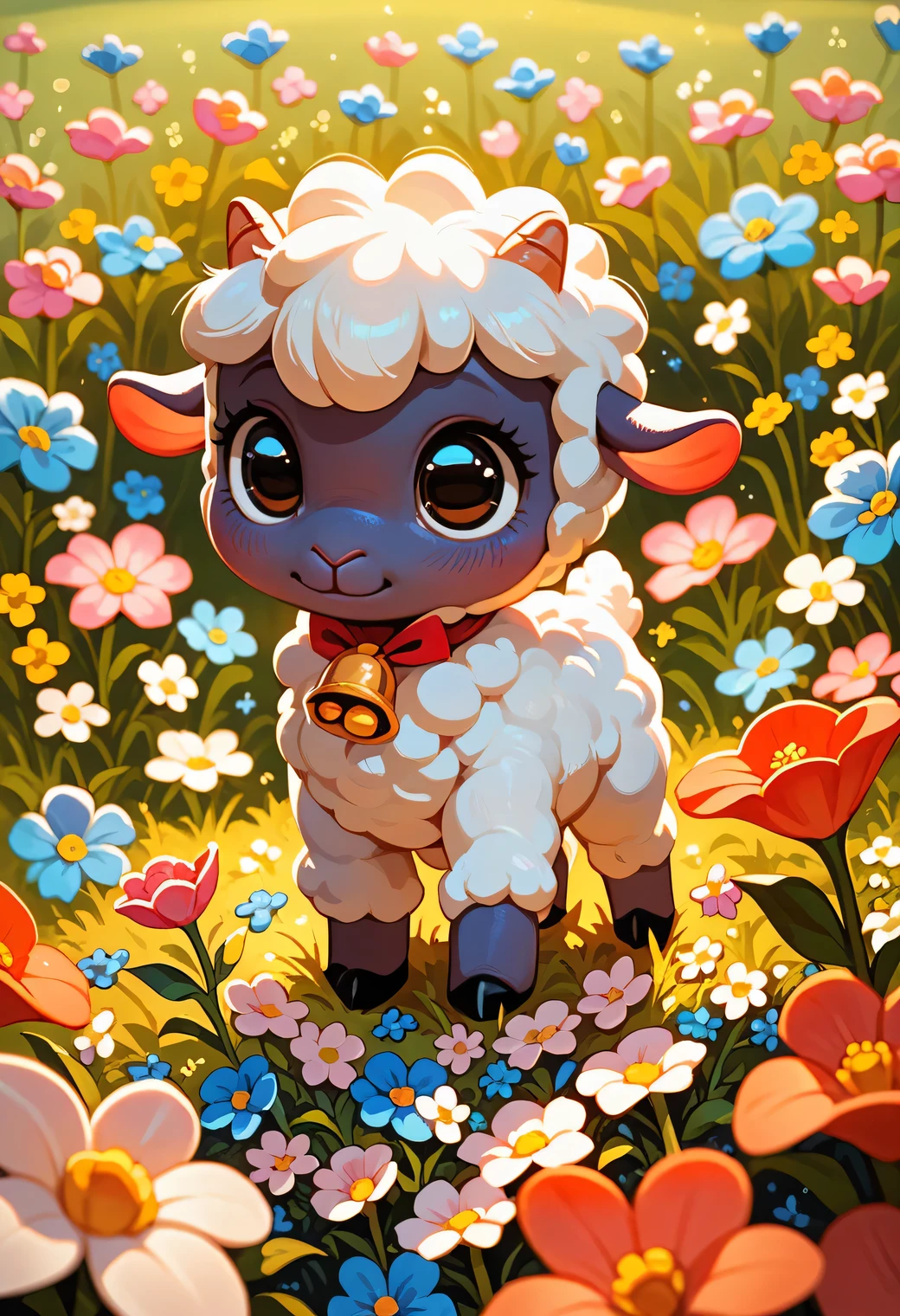 score_9, score_8_up, score_7_up,  adorable baby lamb, spring, flowers