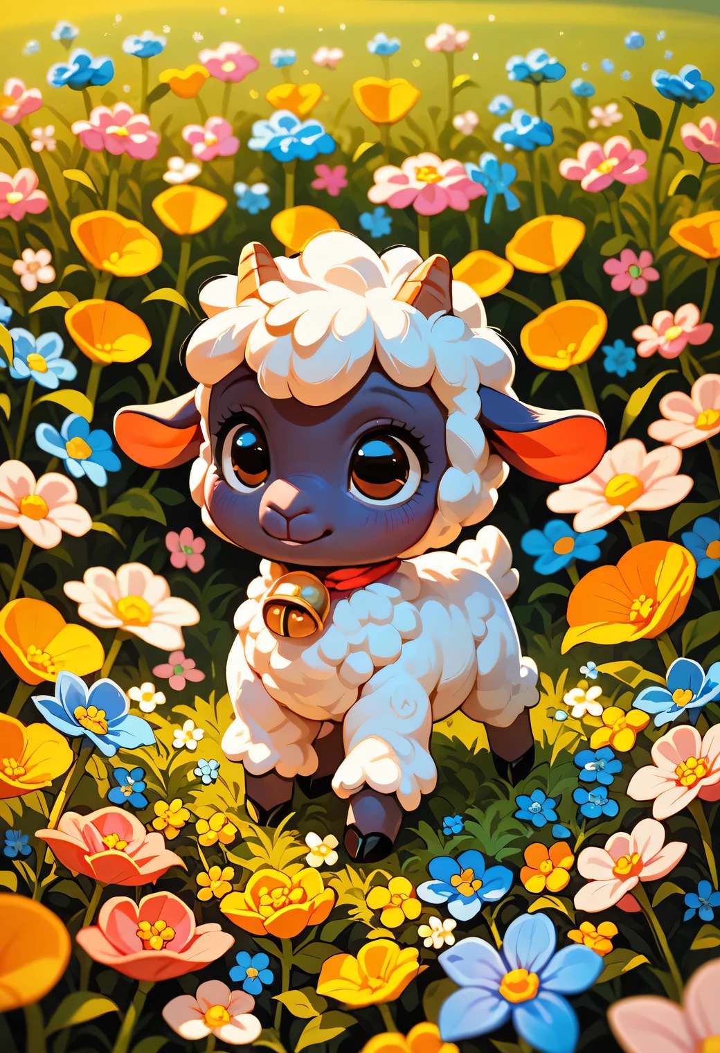 score_9, score_8_up, score_7_up,  adorable baby lamb, spring, flowers