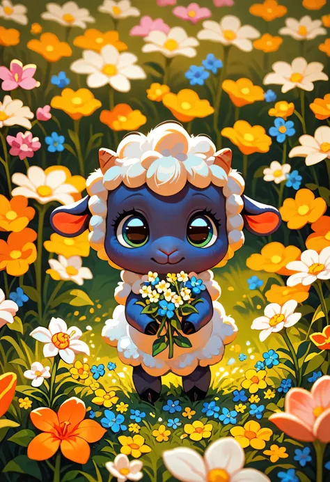 score_9, score_8_up, score_7_up,  adorable baby lamb, spring, flowers