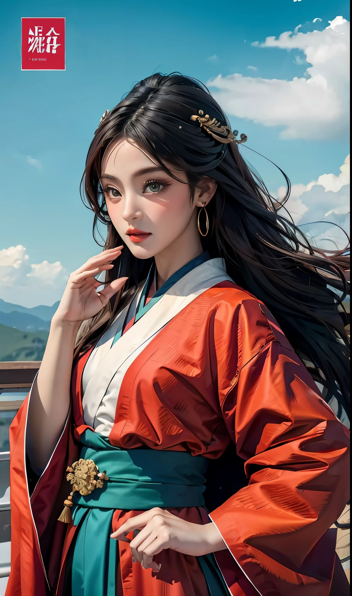 melhor qualidade, Mestre, alta resolução, wuxia 1girl, Hanfu, rosto super lindo, olho super lindo, Cabelo super lindo Super beautiful face，Olhos super lindos，Cabelo super lindo，Capa de revista，