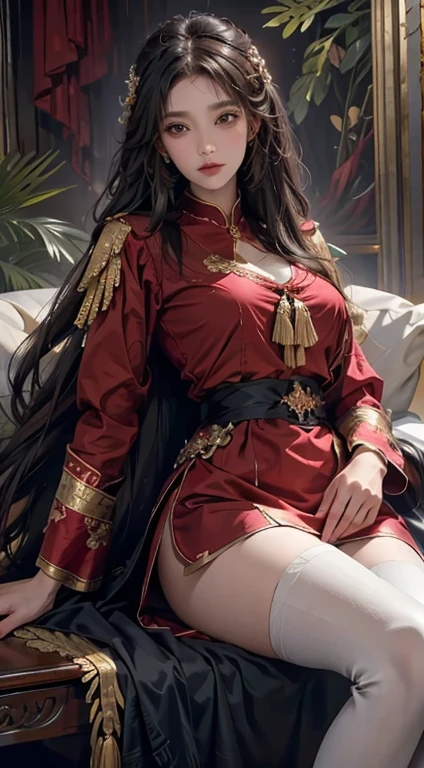 ((masterpiece, best quality)), Delicate face, Character Design Sheet，Full body love, Rich in details, Multiple poses and expressions, Very detailed, depth, many parts，beautiful girl，Movie Lighting，Luminescence，red and gold，Phoenix Decoration，Gauze，Lace，Lace连裤袜，High heel