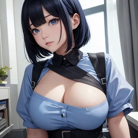 1 girl、masterpiece、highest quality、black and blue hair、bob hair、medical clothing、big breasts