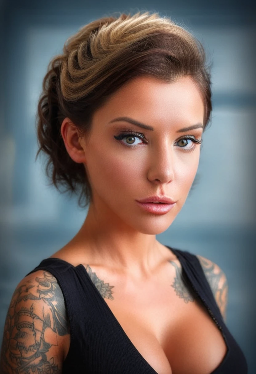 Erstellen Sie ein Bild mit einem weiblichen Model namens Laurence Bedard mit einer French-Twist-Frisur, im HDR-Stil gestaltet.