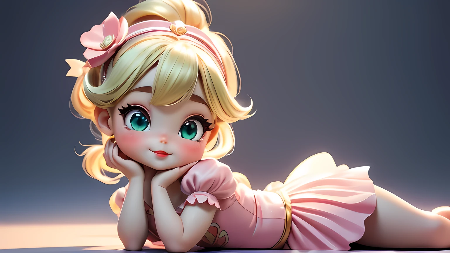 Superb Quality, Masterpiece, High Resolution, 1Girl, Blush, red lips, big lips,(Charming Smile: 0.8), Star Eyes, a drawing of a in a pink dress, artdoll, ballerina, pink ballerina, dollpunk, ballet style pose, cute cartoon style, cute cartoon, prima ballerina, 🎀 🪓 🧚, dressed as a ballerina, artstatio, hana alisa omer, katelynn mini cute style, ballet, chibi girl, anime chibi, artstatiom,green eye,golden satin hair, Tyndall Effect, Realistic, Peach Blossom Forest, Light Edge, Two-tone Lighting, (High Detail Skin: 1.2), 8K UHD, DSLR, Soft Light, High Quality, Volume Lighting, Voyeur, Photo, High Resolution, 4K, 8K, Background Blur