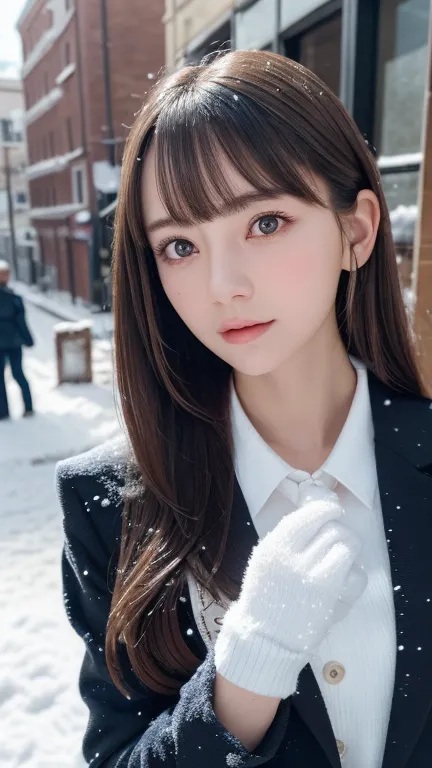 one girl, (a beauty girl, delicate girl:1.3), (14 years old:1.3),
break, (Winter clothes, Cute Uniform:1.3),
break, (Street view...