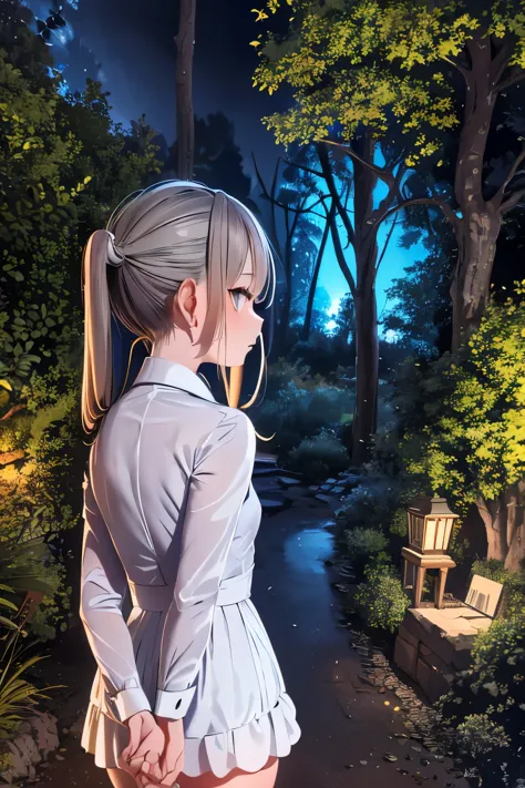 (Super detailed,ultra high resolution,detailed background)),ancient city,dark forest at night,spooky,Chill,Inspiration,1 girl,we...