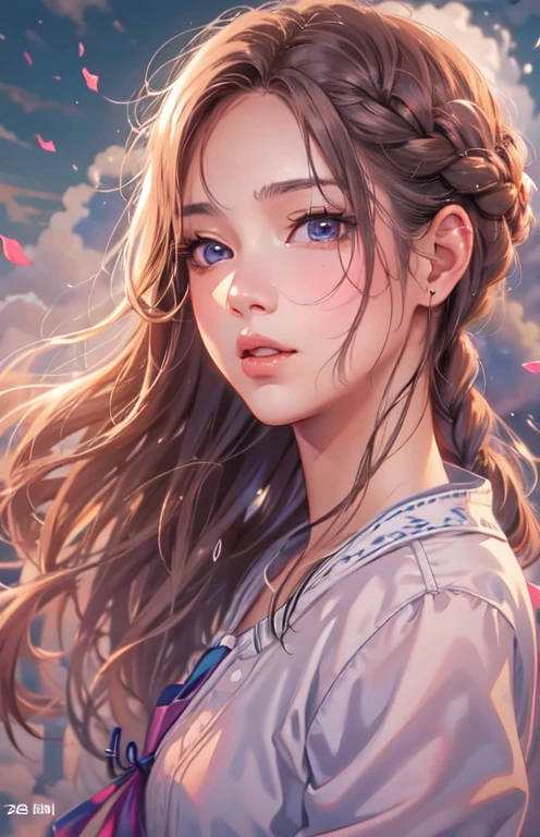 ((highest quality)), ((masterpiece)), (Get used to it), masterpiece、highest quality、High resolution、High-quality images、8k, 1 female、Skin Radiance、Texture of skin and clothing、Expression of fine eyes、Shiny light light brown hair,Girl with long braided hair, Manga inspired by Lee Jong-suk, Trending on deviantart, realism, detailed manga style, Manga art style, Perfect Line Drawing, Beautiful line art, digital manga art girl, K-POPアイドル, Perfect Face , Adult female , Ariel , In the beautiful sea ,