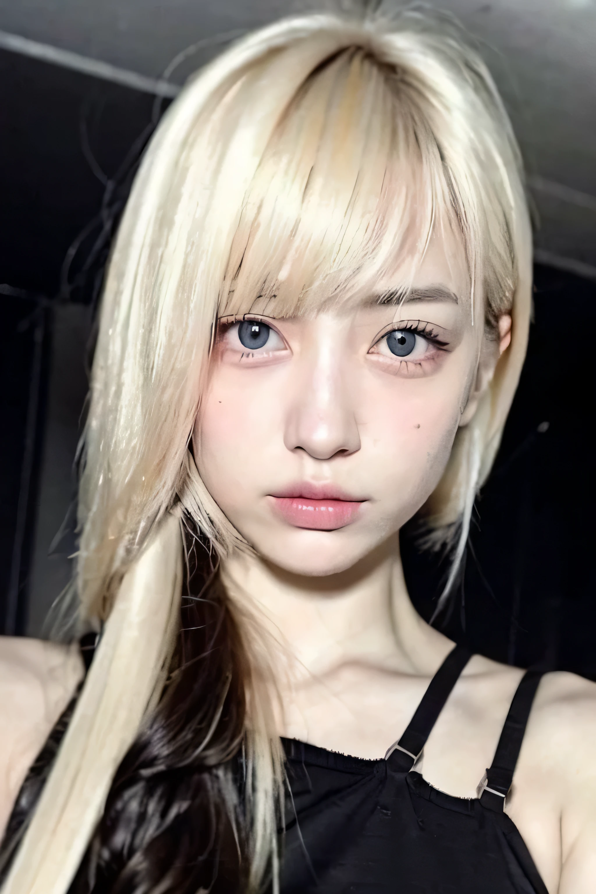 A close up of a woman with long blonde hair and a black top - SeaArt AI