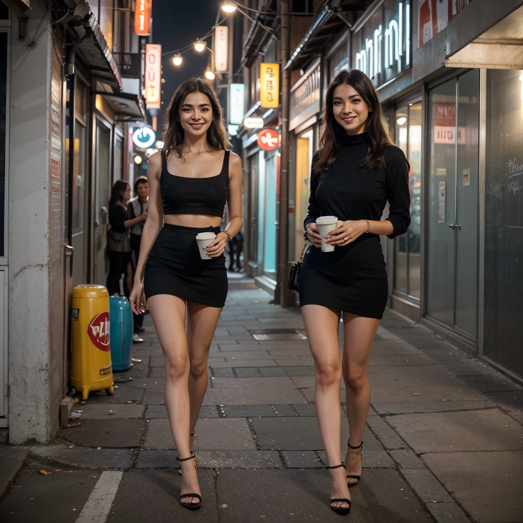 Super cute girl leaving the club in the morning, hung over, way too small dress, torn hose, morning hair. Early dawn on the streets of Bangkok