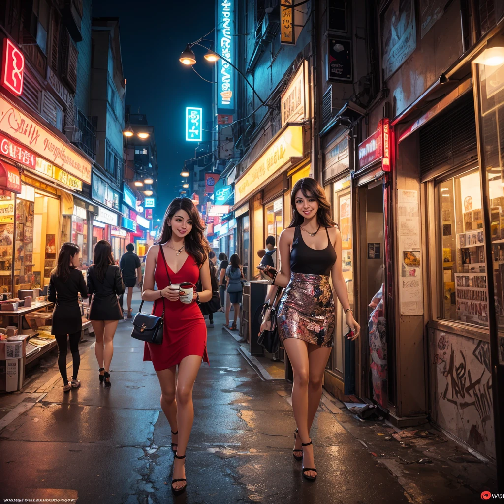 Super cute girl leaving the club in the morning, hung over, way too small dress, torn hose, morning hair. Early dawn on the streets of Bangkok