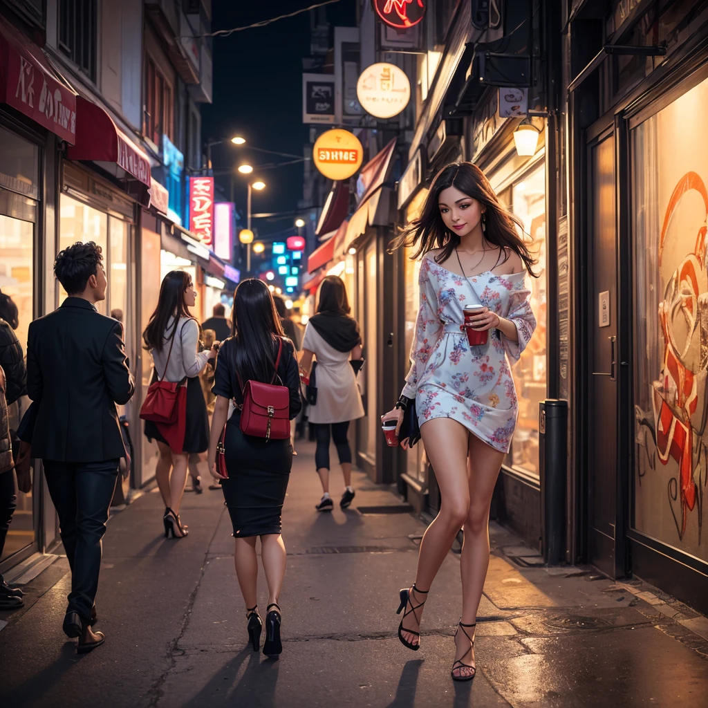 Super cute girl leaving the club in the morning, hung over, way too small dress, torn hose, morning hair. Early dawn on the streets of Bangkok