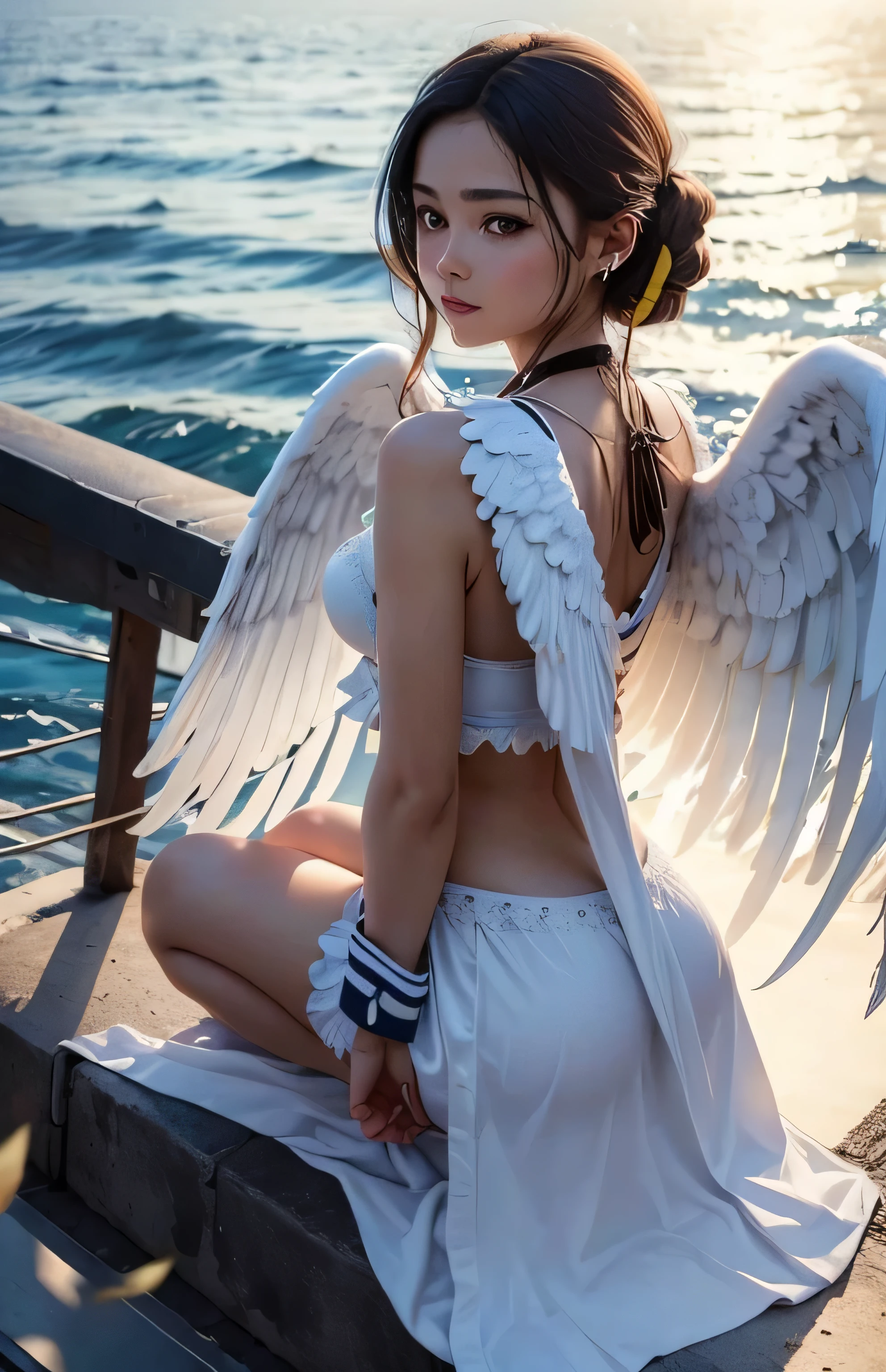 Greek warships、She has white angel wings on her back