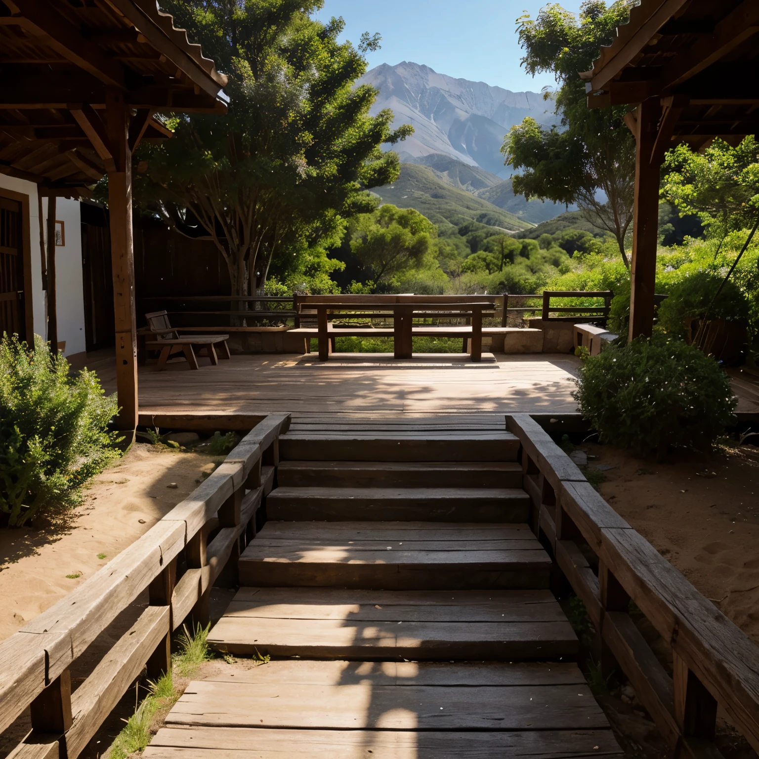 Wooden viewpoint on the top of a hill 