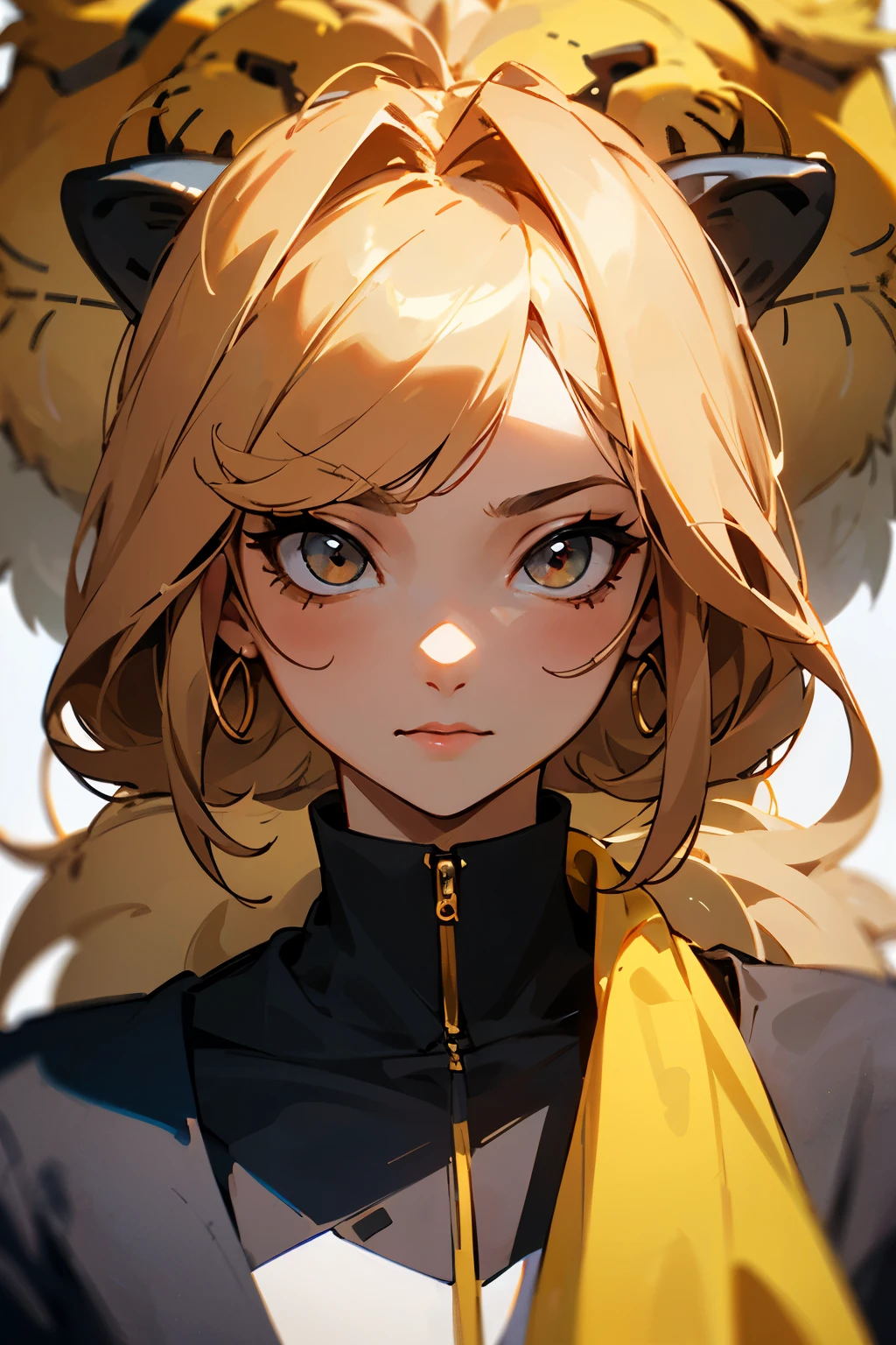 Anime girl with a cat ears and a yellow jacket - SeaArt AI