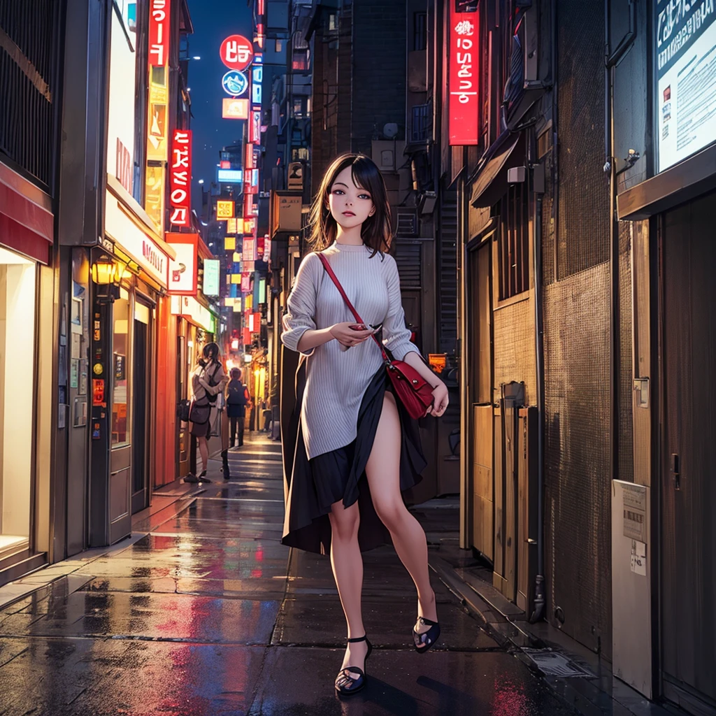 Super cute girl leaving the club in the morning, hung over, way too small dress, torn hose, morning hair. Early dawn on the streets of Bangkok