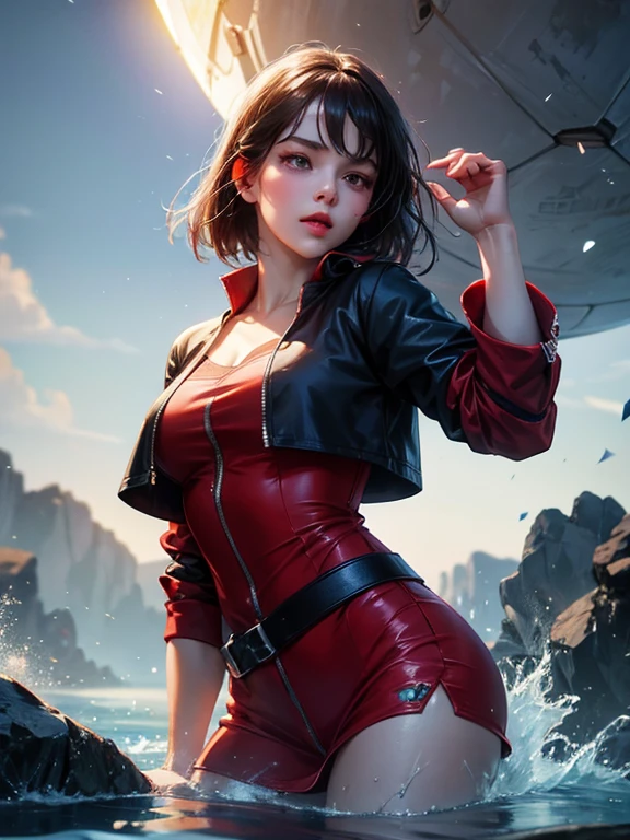 image floue d'une fille portant une robe rouge et bleue regardant par la fenêtre, wojtek fus, Ross Tran 8K, société cg 8k, société cg 8k, société cg 8k, style d&#39;anime 3D réaliste, Artgerm et Atey Ghailan, Ilya Kouvshinov. 4k, société cinématographique cgs, inspiré par la société cg