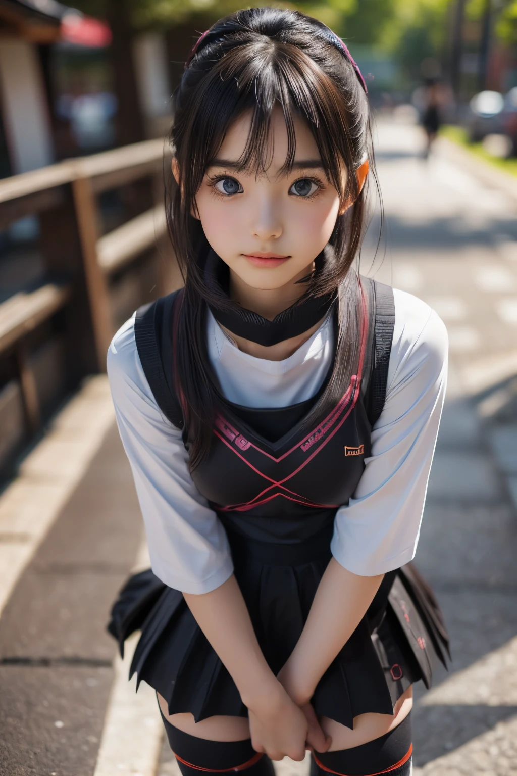((sfw: 1.4)), ((detailed face, professional photography)), ((sfw, (zettai ryouiki:1.4), 1 Girl)), Ultra High Resolution, (Realistic: 1.4), RAW Photo, Best Quality, (Photorealistic Stick), Focus, Soft Light, ((15 years old)), ((Japanese)), (( (young face))), (surface), (depth of field), masterpiece, (realistic), woman, bangs, ((1 girl))