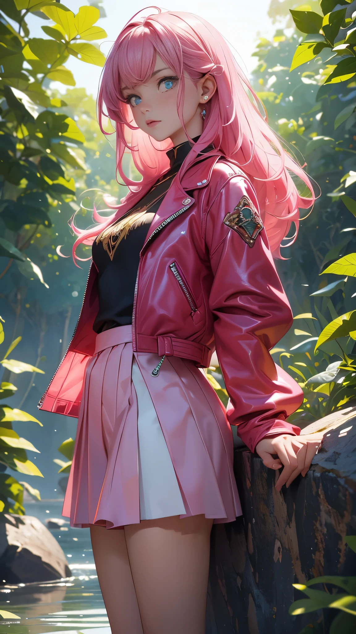Pink，Vibrant colorasterpiece），（（（Top quality））），（（（Super detailed information）），（Surreal），（Highly detailed CG illustrations），Official Official Art，midsummer，Fashion， Honor, 1980, brutal beauty, gorgeous, gorgeous colorful hair, rock music, rock music, leather jackets, , the only perfect angle of women, perfect composition, perfect composition,