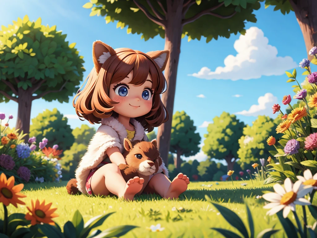 (best quality,4k,8k,highres,masterpiece:1.2), ultra-detailed, realistic, alpaca, girl, playing with, cute, joyful, natural lighting, peaceful garden, colorful flowers, soft fur, gentle expression, happy atmosphere, vibrant colors