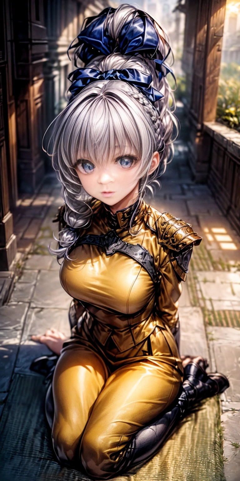 (masterpiece),(best quality),(ultra-detailed), (full body:1.2), cute, cubby, ponytail, full body, chibi,pvc, best quality, 1girl, solo, dark armored dress, dark sword,dark gauntlets, (sitting on carpet), (in garden), hair between eyes, black dress, breastplate, black armor, bangs, french braid, parted lips, puffy sleeves, long sleeves, short hair,( (beautiful detailed face), (beautiful detailed eyes) (Teletha Testarossa Full Metal Panic)