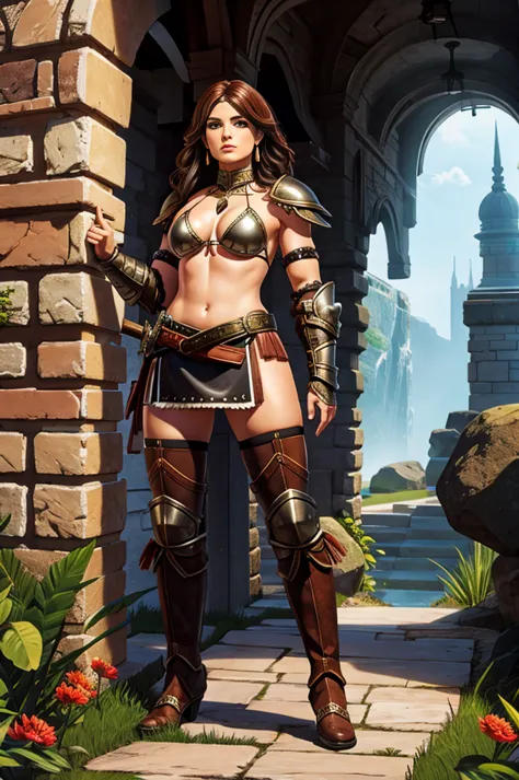 8k, masterpiece, very detaild ((barbarian armor, leather bikini armor (armor:1.2), skirt pelt (armor:1.2))