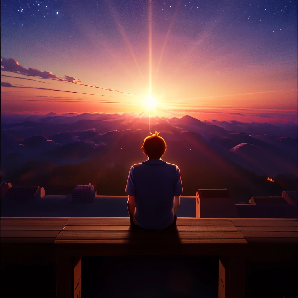 A boy siting in the edges of a Clive looking at the sky with full of start, ultra realistic, anime art, wallpaper, 4k, 8k, 16k, ultra HD