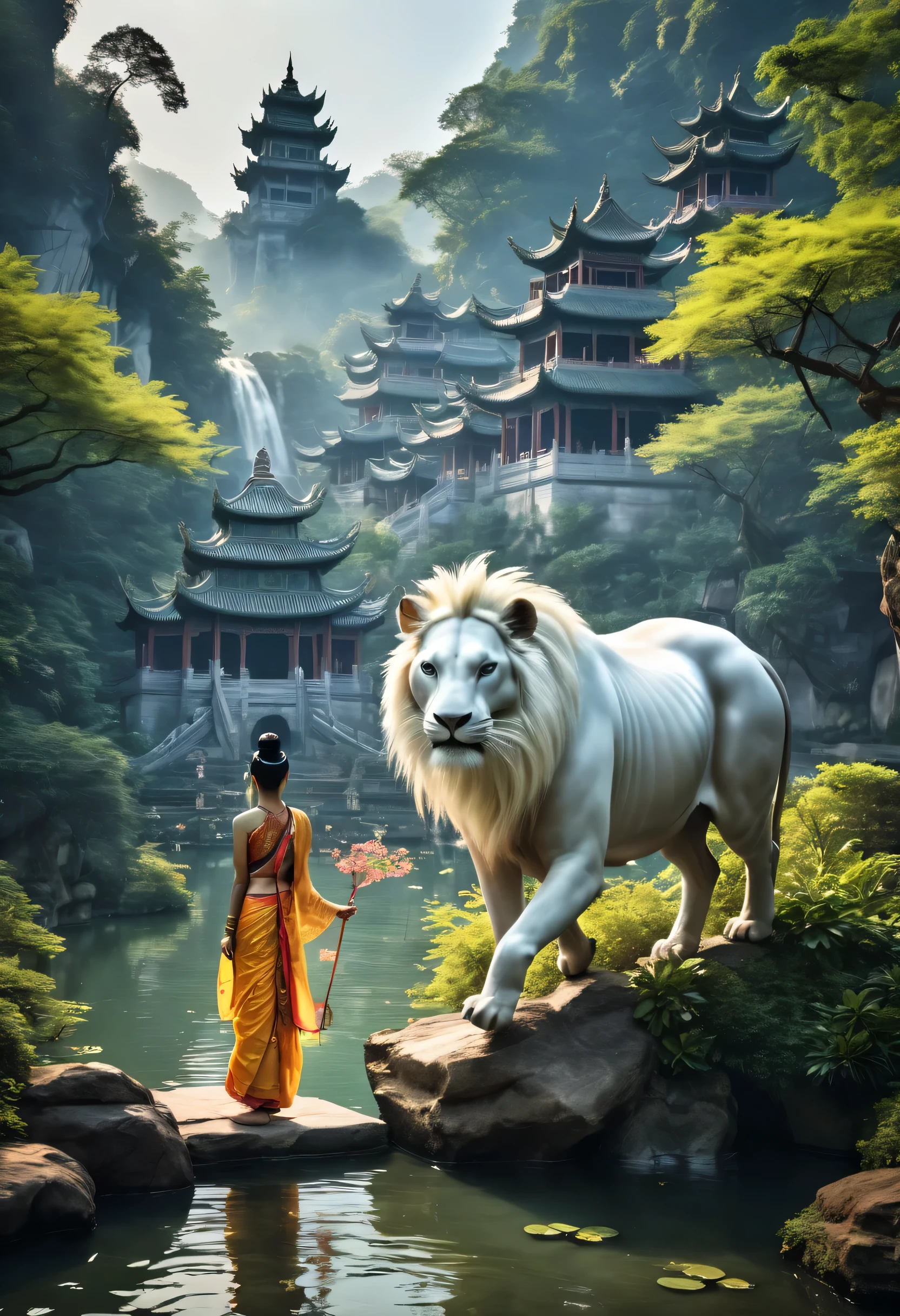 Envision a realm where the grandeur of Hindu mythology converges with enchanting magic, inhabited by creatures bearing both fairy-like delicacy and the charm of anthropomorphic animals. This captivating universe mirrors the ancient beauty of Chinese landscapes.