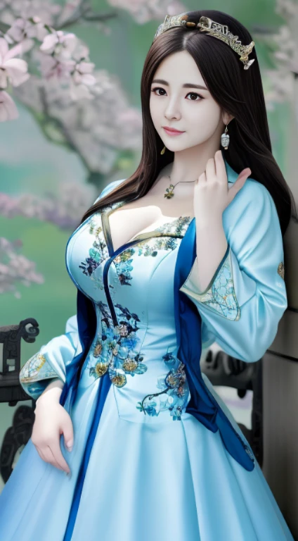 Mulher ansiosa para ser fotografada com vestido azul e branco, Mulher de anime bonita e atraente, seios enormes，decote，linda rainha da fantasia, inspirado em Fenghua Zhong, linda pintura de personagem,，autor：Qiu Yin, emocional, autor：Lenmei, autor：Yang Jie, arte do cartaz, Brotos de arte. Ilustrações de anime, inspirado em Chen Yifei, autor：Chen Lin