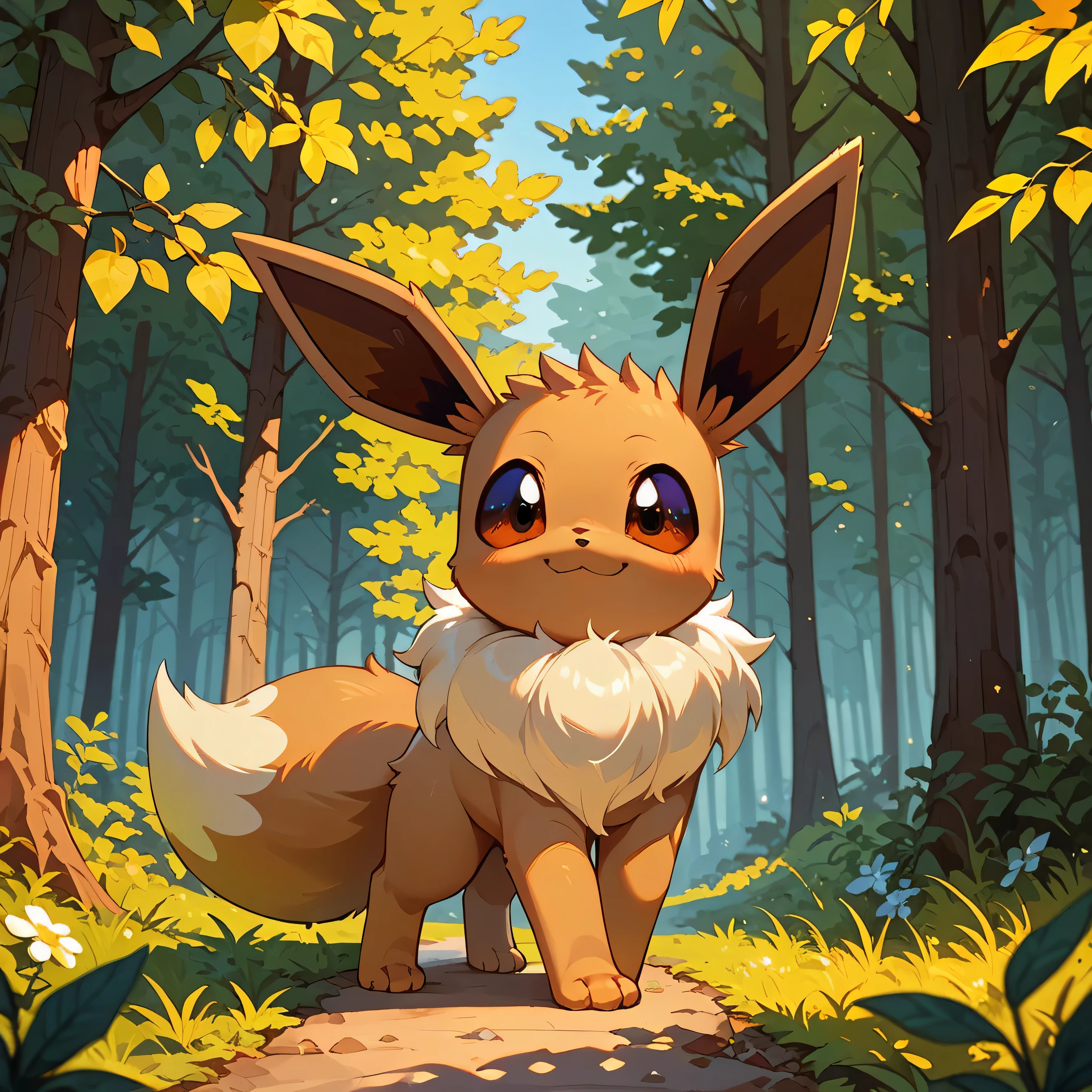 score_9, score_8_up, score_7_up, eevee pokemon, cute, smile, forest