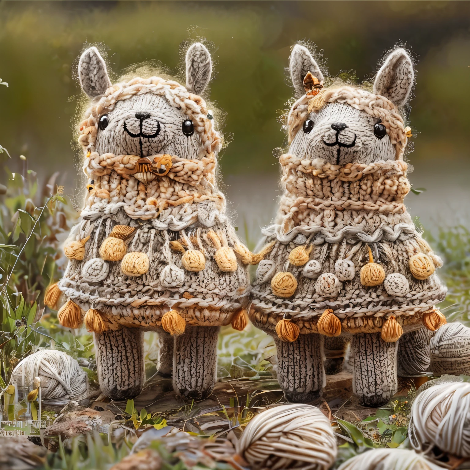 (La best quality,high resolution,Ultra Detailed,Practical),Cute knitted alpaca，In the steppe，Smiley Face，A masterpiece full of fantasy elements）））， （（best quality））， （（Intricate details））（8k）