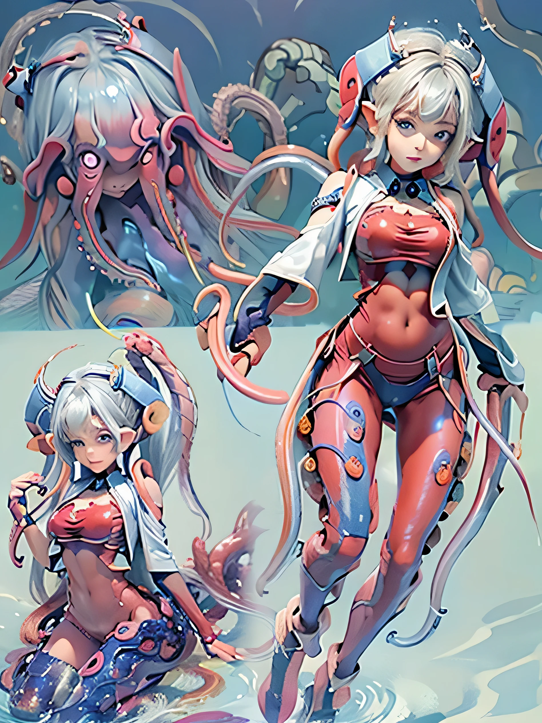 A close up of a woman in a red outfit with octopus tentacles - SeaArt AI