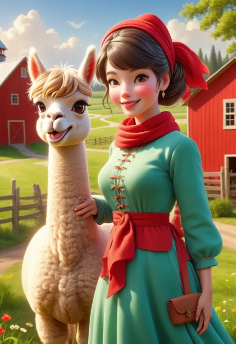 Poster fashion style design, (Female anthropomorphic alpaca image:1.3), She is wearing vintage clothing from the 1950s, Leaning ...