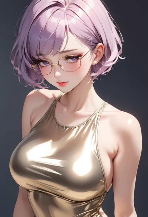 (masterpiece, best quality:1.2),,1 girl, solitary,Exquisite hair color，short hair，( Wearing a transparent gold high-cut swimsuit...