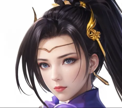 a woman with a ponytail and a purple top is holding a sword, heise jinyao, yun ling, xianxia hero, bian lian, inspired by Li Mei...
