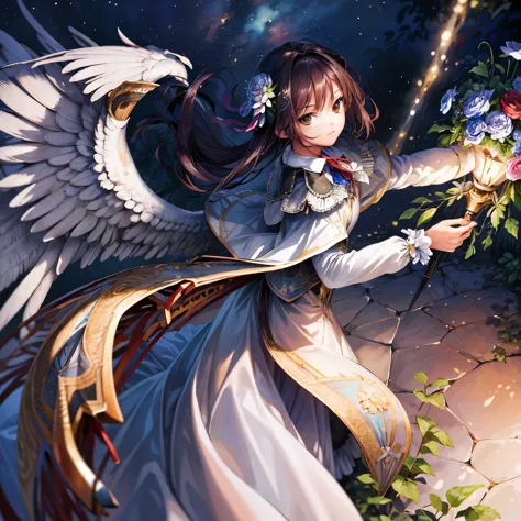 (masterpiece, highest quality, high resolution: 1.4), detailed, intricate detaileds, beautiful girls, angel big wings, flower ha...