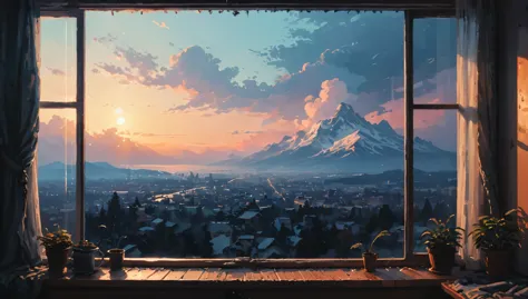 the view outside the window, by alena aenami, (masterpiece, best quality, perfect composition, very aesthetic, absurdres, ultra-...