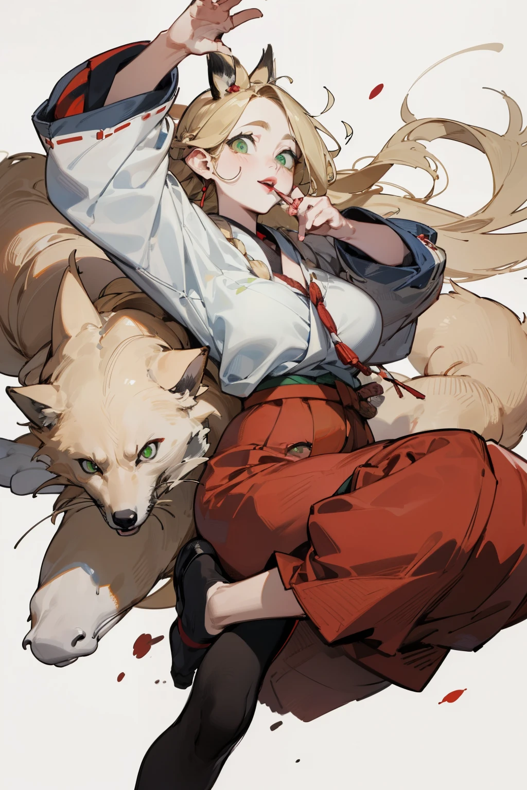 Chica anime con un lobo en la espalda - SeaArt AI