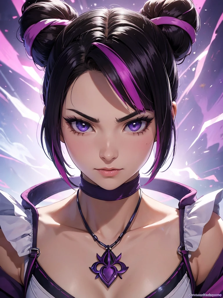 Juri Han, street fighter(master part, best quality, ultra-detalhado, Melhor sombra), (Antecedentes detalhados, Olhando para o Viewer, Serious, irritado), Rosto detalhado, (best ilumination), ((Cinematic light)), colorido, hiper detalhe, dramatic light, detalhes intrincados