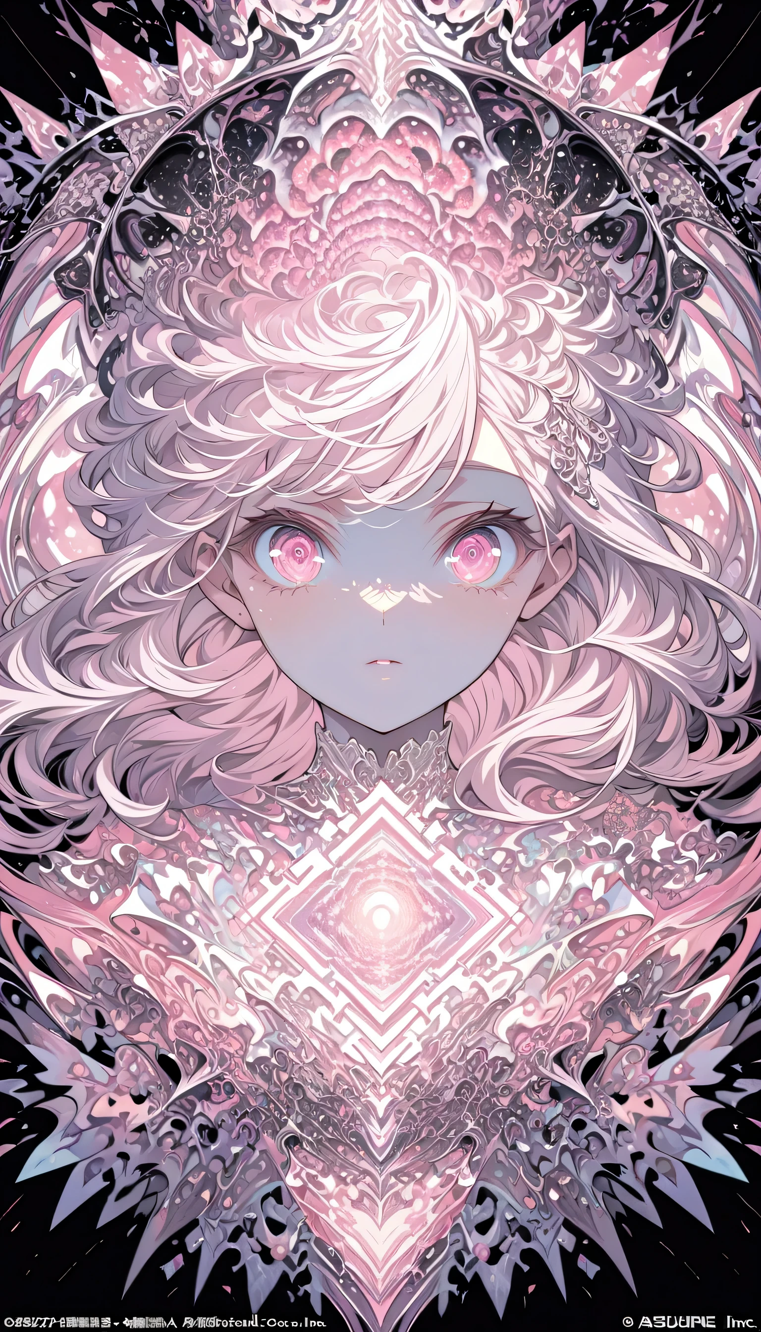 (Absurd, High resolution, Super detailed), One girl, alone, Highly detailed eyes, (Official Art, beauty and aesthetics: 1.2), (Fractal Art: 1.3), white pink color scheme, Most detailed