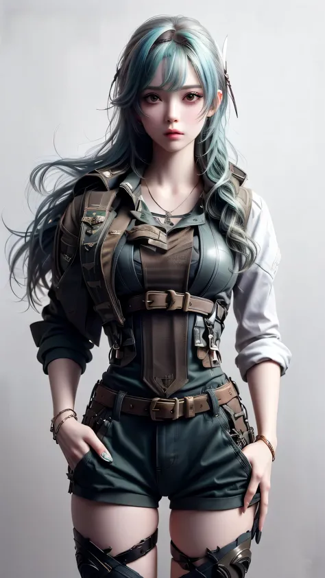 ((live 2d))  masterpiece, one girl, whole body, stand up straight, steampunk clothes, uniform, view your viewers, detailed face,...