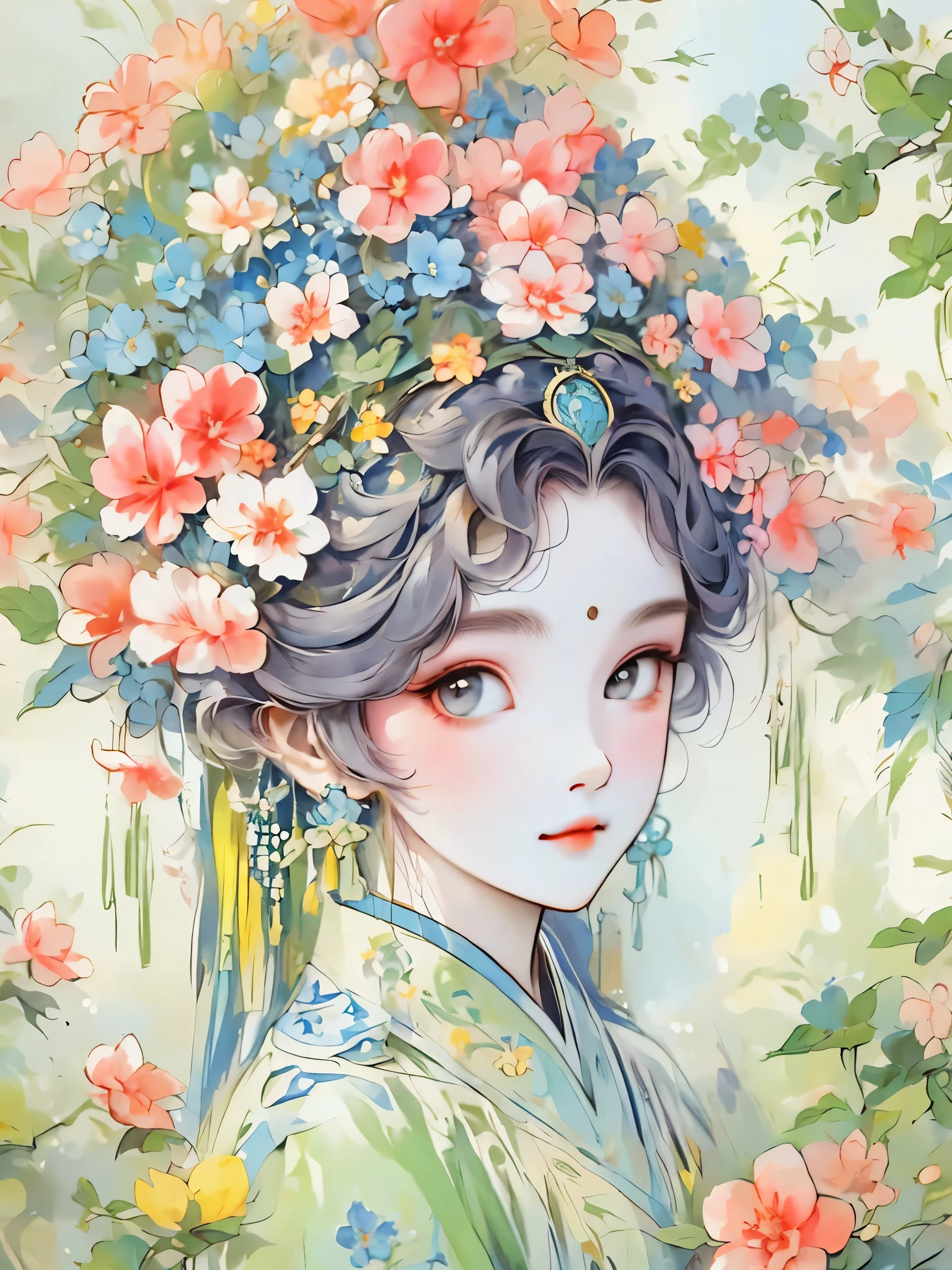 （detailed，high quality）beautiful portrait，garden scene，Art with coloring book page effect。The background should be completely white，And only the outline of the object should be visible。Artwork should have a line art style，Similar coloring book。It should have a mandala with natural decoration。The overall artwork should have a clean line art style，Similar to color book pages。Inspired by the brushwork of Alphonse Mucha，Back to Back，Decorated in Art Nouveau style。Ensures perfect detail and realistic appearance。The subject of the artwork should be gray hair，The outline of the hair is just right，rather than full。
